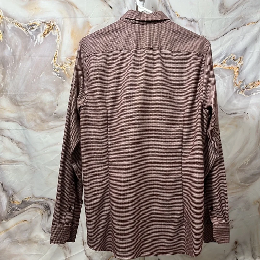 Mens Ted Baker London Long Sleeve Button Up Maroon and White Contrast Trim SZ 3 - Picture 4 of 11